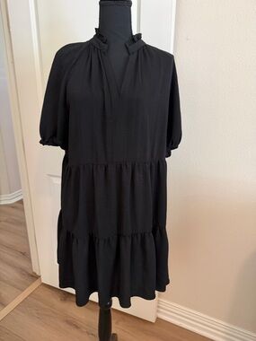 CeCe Black Tiered Ruffle-Neck Mini Dress